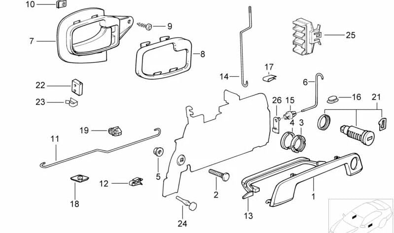 Manilla interior puerta izquierda OEM 51218407531 para BMW E36, Z3. Original BMW.