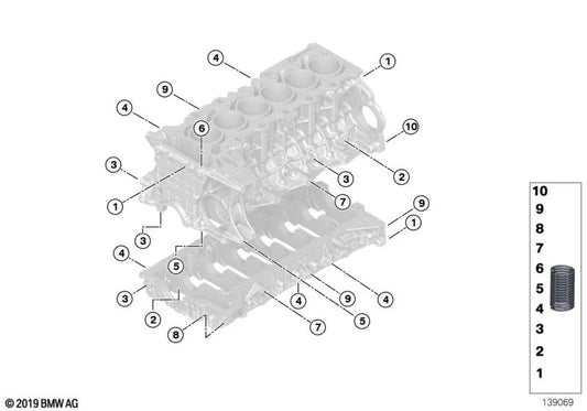 Alu-Heli-Coil Thread Inserts for BMW E81, E82, E87, E88, E90, E91, E92, E93, E60, E61, F10, F11, E63, E64, E65, F01, F02, E84, F25, E70, E85, E86, E89 (OEM 11117547539). Genuine BMW