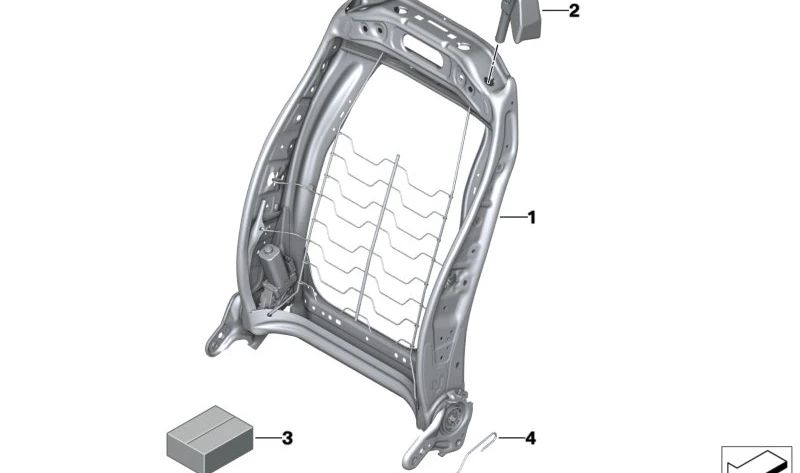 Estructura de respaldo izquierda OEM 52107911655 para BMW F70, U06, U11, U10, F65, U25. Original BMW.