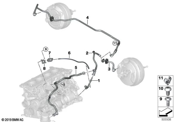 Tubo de vacío para BMW G01 (OEM 11668654621). Original BMW