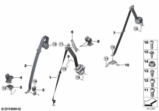 Obergurt 2. Sitzreihe links für BMW G05 (OEM 72117947721). Original BMW.