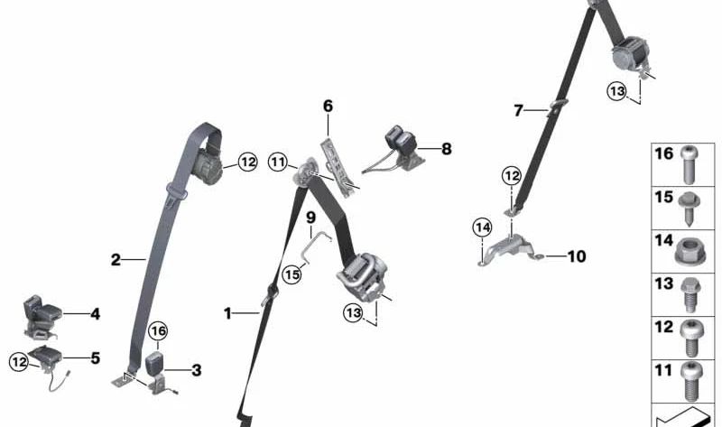 Cintura di sicurezza centrale per la seconda fila di sedili OEM 72117497617 per BMW G05 (X5) e G07 (X7). BMW originale.