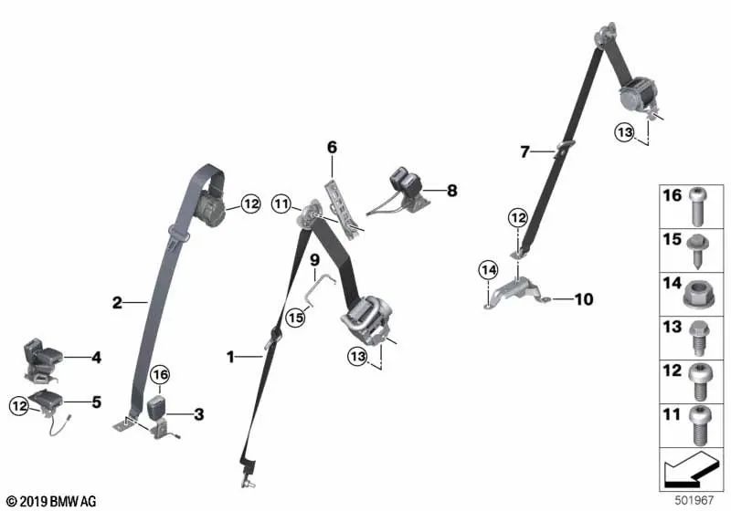 Correa superior 2.ª fila de asientos izquierda para BMW X5 G05 (OEM 72117941639). Original BMW.