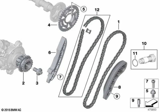 Piñón de cadena para BMW Serie 2 G42, Serie 3 G20, G21, G28, Serie 4 G22, G23, G26, Serie 5 G30, G31, Serie 6 G32, X3 G01, X4 G02, X5 G05 (OEM 13528594528). Original BMW.