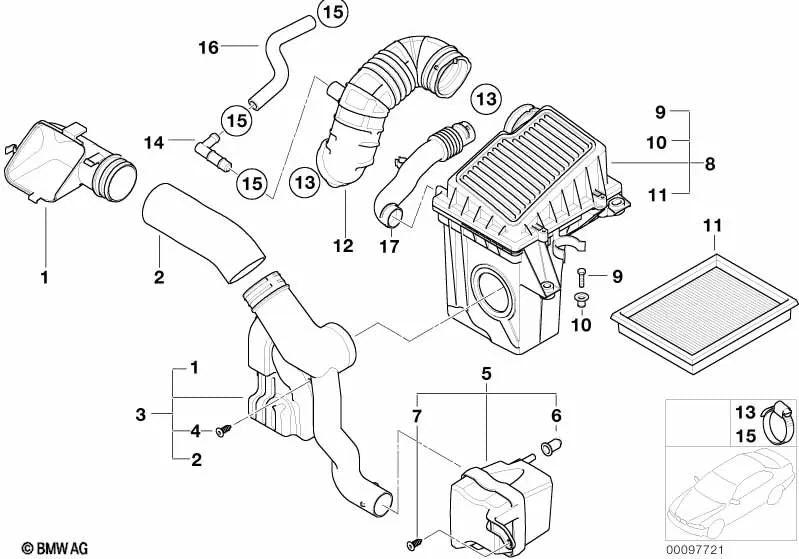 Abrazadera para manguera para BMW F10, F01N, F15, F16, R50, R52, R53 (OEM 13717531834). Original BMW