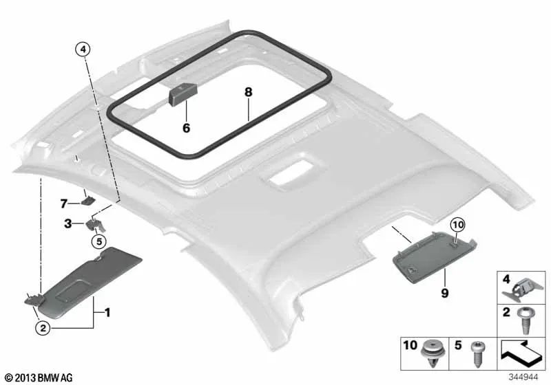 Sun visor with right label for BMW F22, F87 (OEM 51448061846). Original BMW