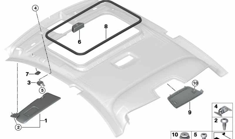 Parasol derecho con etiqueta OEM 51448061775 para BMW F22, F23, F87 (M2). Original BMW.