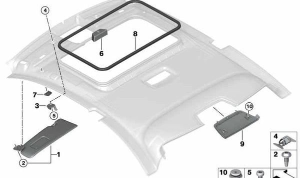 Parasol derecho con etiqueta OEM 51448061775 para BMW F22, F23, F87 (M2). Original BMW.