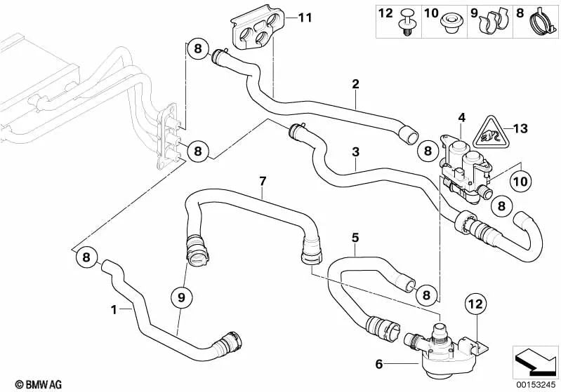 Tubo Radiador-Retorno de Motor para BMW Serie 5 E60, E60N, E61, E61N (OEM 64216912729). Original BMW.