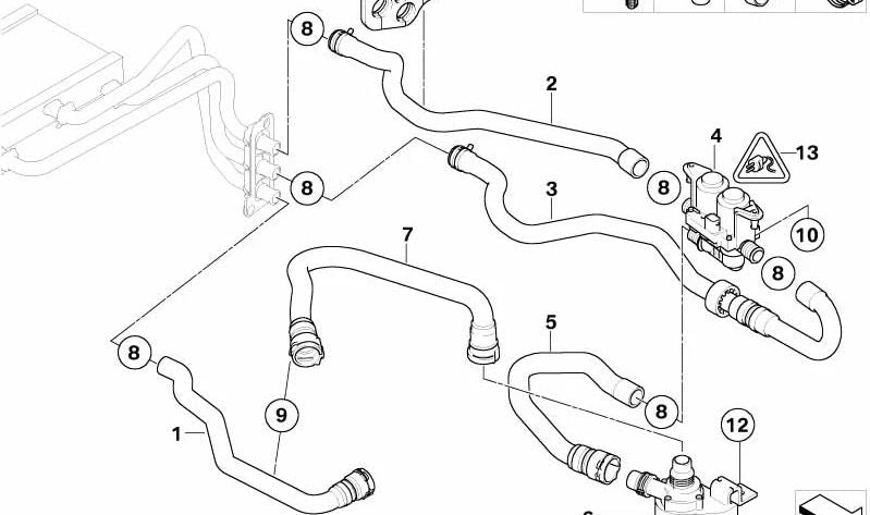 Tubo della pompa dell'acqua ausiliaria OEM 64216917697 per BMW E60, E61, E63, E64. BMW originale.