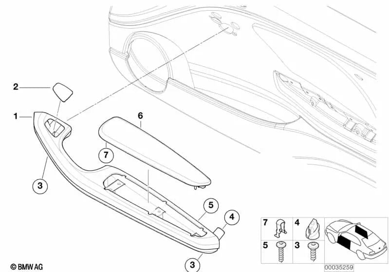 Reposabrazos puerta delantera BEIGE para BMW E46, Izquierda/Derecha Delantera. Original BMW