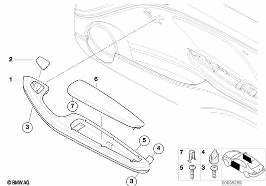 Reposabrazos puerta delantera BEIGE para BMW E46, Izquierda/Derecha Delantera. Original BMW