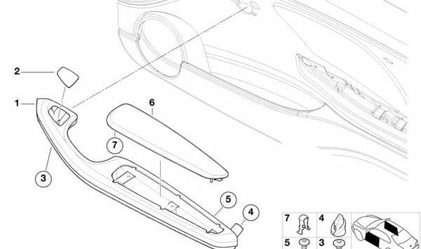 Apoyabrazos delantero izquierdo OEM 51417049667 para BMW E46. Original BMW.