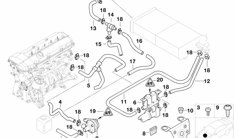 Tubo para válvula de agua-radiador derecho para BMW E38 (OEM 64218371386). Original BMW