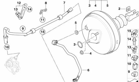 Tubo de vacío con válvula de retención OEM 34336768360 para BMW Z4 E85, E86. Original BMW.