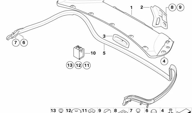 Asa de apertura del maletero OEM 51497167547 para BMW E93. Original BMW.