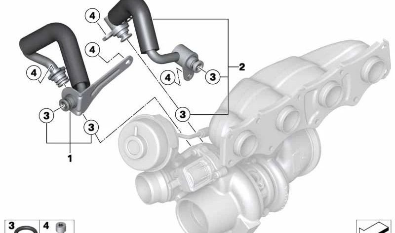 Tubo de Refrigerante de Alimentación para BMW Serie 1 F20, F21, Serie 2 F22, F23, Serie 3 F30, F31, F34, F35, Serie 4 F32, F33, F36, Serie 5 F10, F11, F18, X1 E84, X3 F25, X4 F26, X5 F15, X6 F16, Z4 E89 (OEM 11538853292). Original BMW