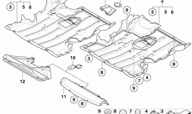 Protección del compartimiento del motor para BMW E82 (OEM 51752996363). Original BMW