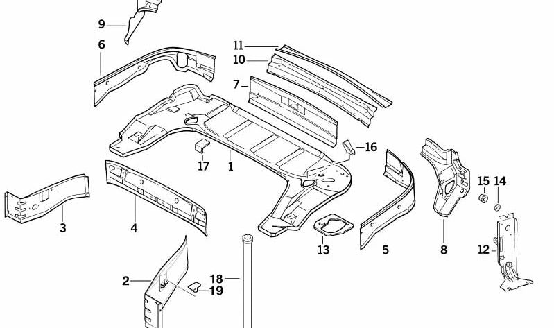 Caja del suelo para capota para BMW E36 (OEM 41138170649). Original BMW.