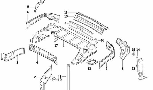 Caja del suelo para capota para BMW E36 (OEM 41138170649). Original BMW.