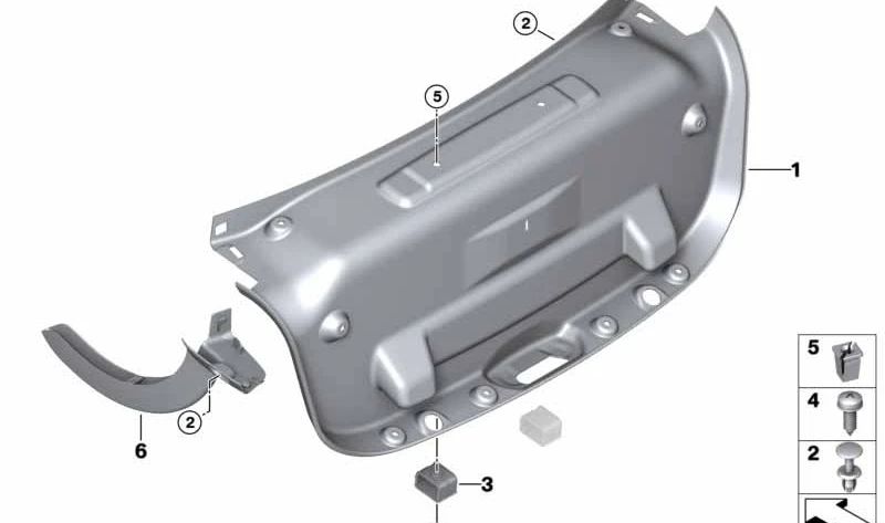 Cubierta bisagra portón trasero derecha OEM 51497387212 para BMW F52. Original BMW.