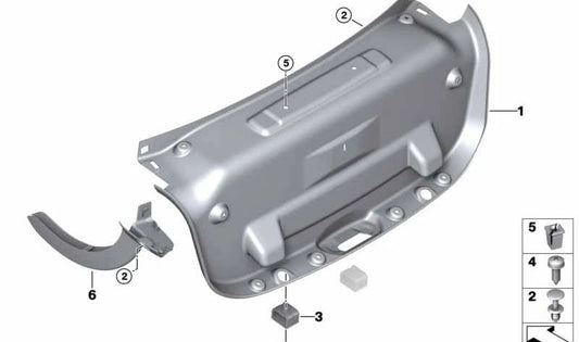 Rechte hintere Gate Scharnier OEM 51497387212 für BMW F52. Original BMW.