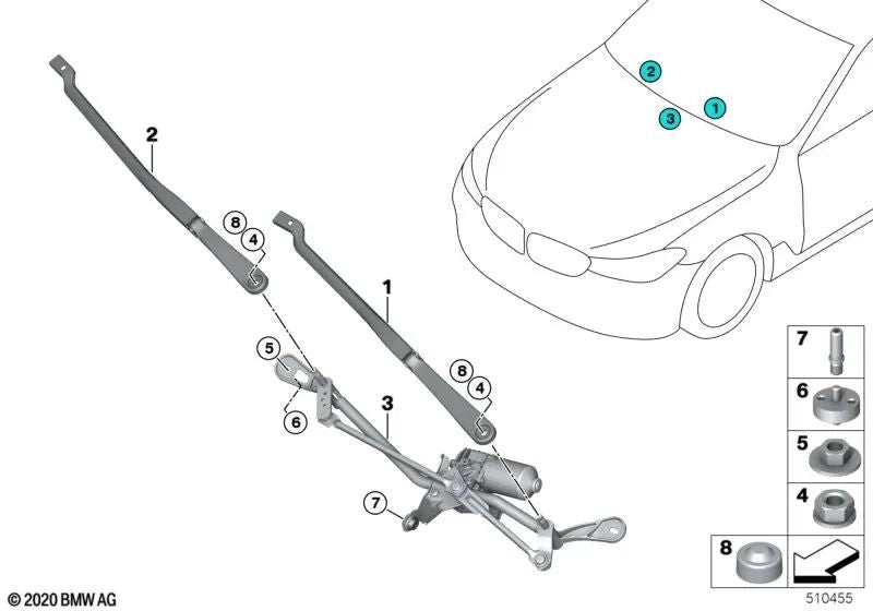 Brazo limpiaparabrisas lado del acompañante para BMW G32, G32N (OEM 61619463870). Original BMW.