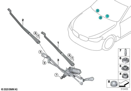 Brazo limpiaparabrisas lado del acompañante para BMW G32, G32N (OEM 61619463870). Original BMW.