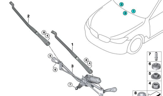 Mecanismo de limpiaparabrisas con motor para BMW Serie 5 G38, G38N (OEM 61619851354). Original BMW.