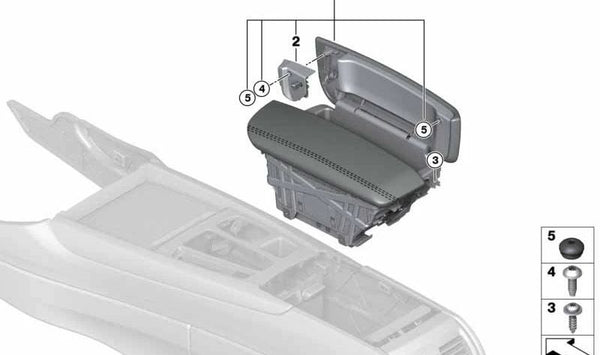 Reposabrazos de cuero delantero central para BMW F15, F16 (OEM 51166836491). Original BMW