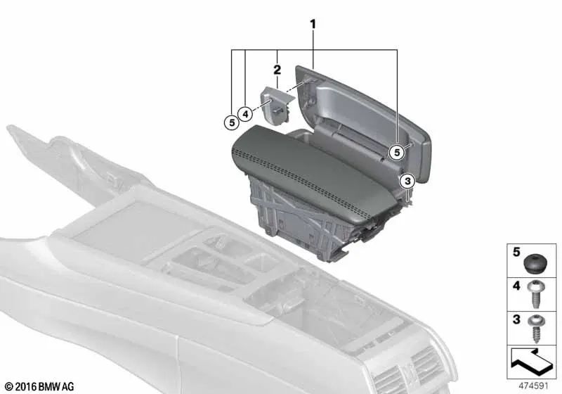 Reposabrazos de cuero delantero central para BMW F15 (OEM 51169285086). Original BMW.