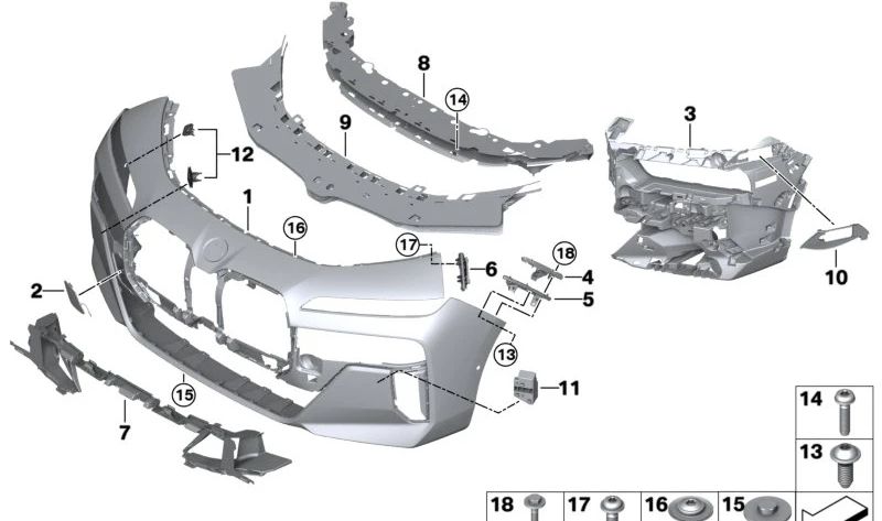 Paragolpes delantero imprimado OEM 51115A52CF3 para BMW Serie 3 (G20, G21). Original BMW.