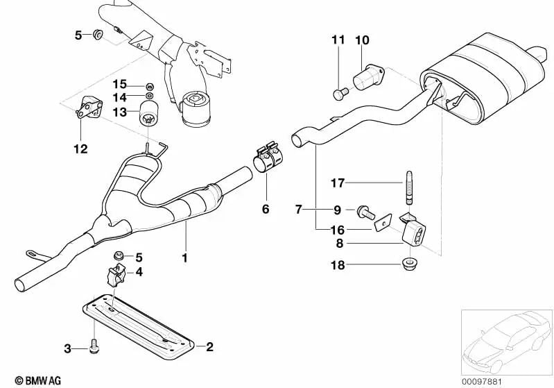 Tornillo prisionero para BMW Serie 5 E39 (OEM 18211433080). Original BMW.