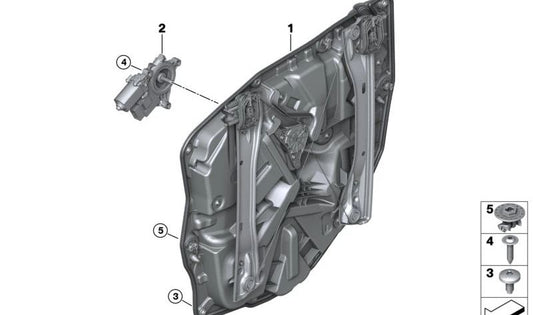 Motor de elevalunas trasero izquierdo OEM 61355A53093 para BMW G05, F95, G06, F96, G07. Original BMW.