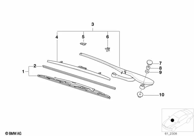 Spoiler de escobilla de limpiaparabrisas derecho para BMW E39 (OEM 61618162983). Original BMW.