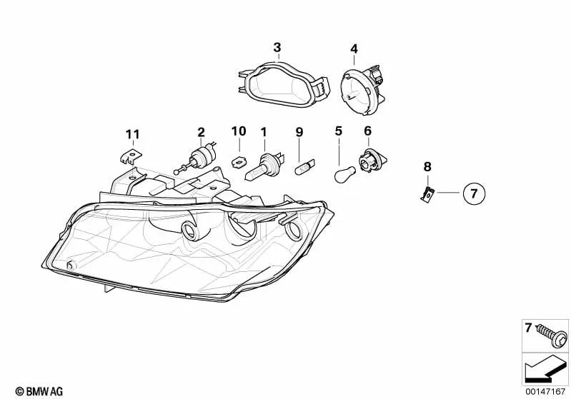 Left High Beam Cover Cap for BMW 3 Series E90, E91 (OEM 63117159566). Original BMW