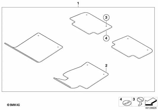 Juego de alfombrillas de velours para BMW Serie 3 E46 (OEM 51477007317). Original BMW