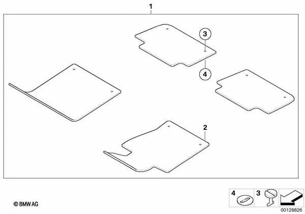 Juego de alfombrillas de velours para BMW Serie 3 E46 (OEM 51477007317). Original BMW