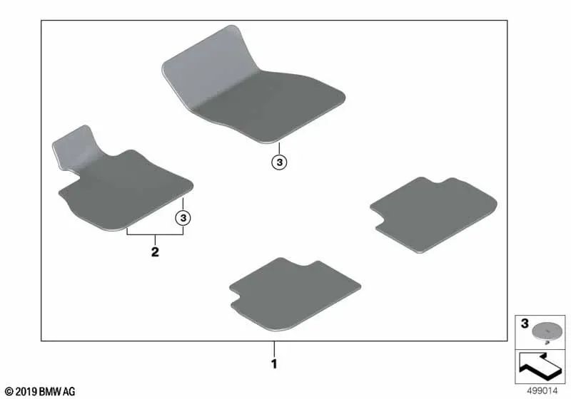 Alfombrilla del lado del conductor para BMW Serie 1 F40, Serie 2 F44 (OEM 51477462782). Original BMW