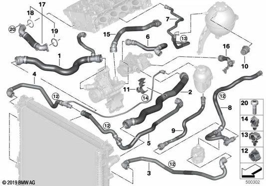 Coolant Radiator Hose - Water Pump for BMW X5 G05, G18, X6 G06 (OEM 17129797614). Original BMW.