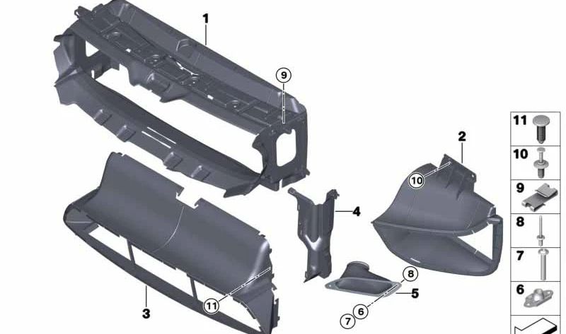 OEM 51748054266 Rechte vordere Kühlerluftführung für BMW F80, F82, F83. Original BMW.