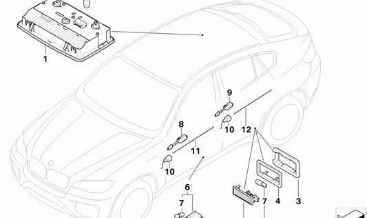 Guida alla luce Porta posteriore sinistra OEM 63319134983 per BMW E71, E72. BMW originale.