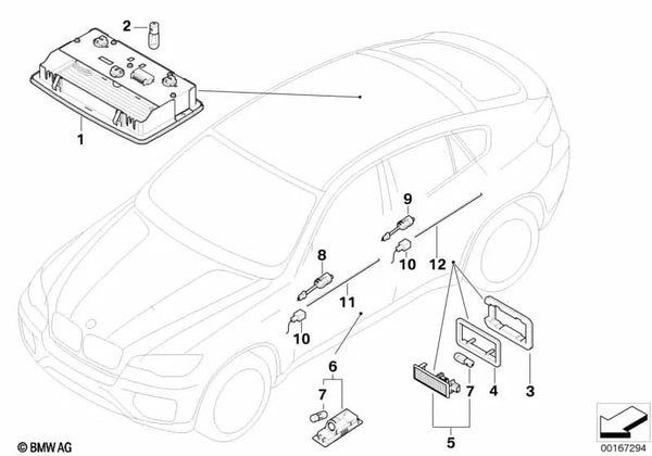 Luz para el revestimiento de la puerta derecha delantera para BMW X5 E70, E71, E72 (OEM 63319128816). Original BMW.