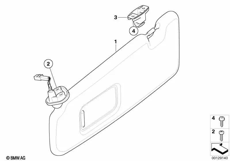 Sun visor with make-up light right for BMW E63, E63N (OEM 51167121012). Original BMW