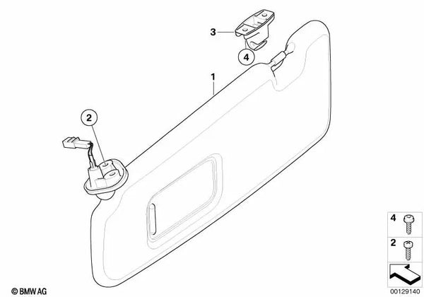 Visera parasol con luz de maquillaje derecha para BMW E63, E63N (OEM 51167121012). Original BMW