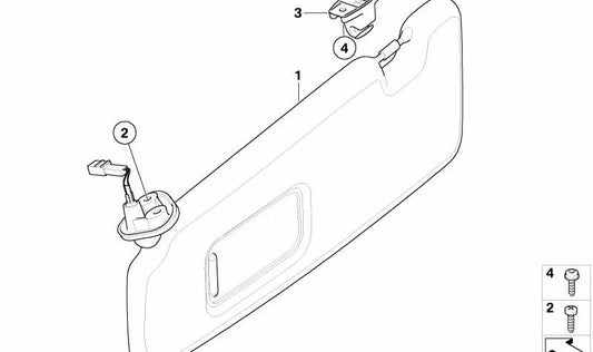 Visera de sol con luz de maquillaje derecha para BMW Serie 6 E64, E64N (OEM 51167895546). Original BMW