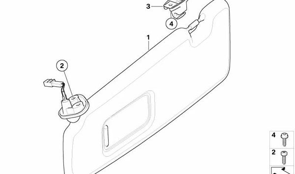 Visera de sol con luz de maquillaje derecha para BMW Serie 6 E64, E64N (OEM 51167895546). Original BMW