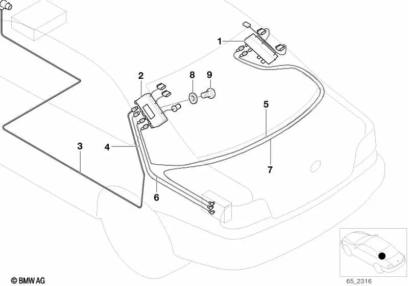 Right antenna cable for BMW E39 5 Series (OEM 65248369470). Original BMW