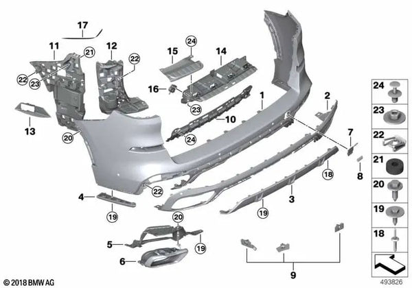 Cubierta del parachoques trasero derecho pintada para BMW G05, G05N (OEM 51128092132). Original BMW