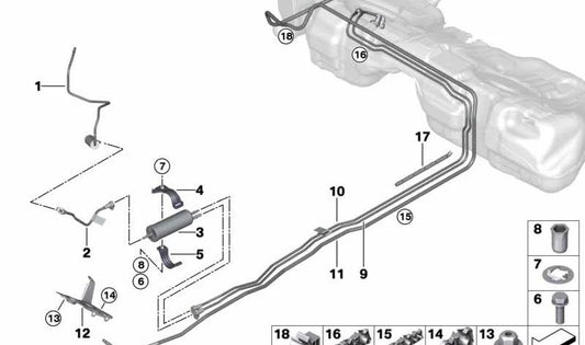 Front Fuel Rail for BMW 1 Series F20N, 2 Series F22, F23, 3 Series F30N, F31N, F34N, 4 Series F32, F33, F36 (OEM 16127351132). Original BMW